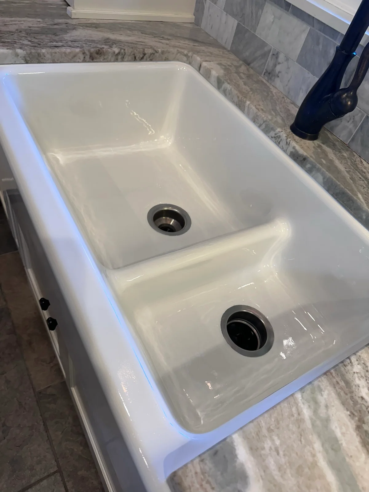 Refinished double-bowl kitchen sink