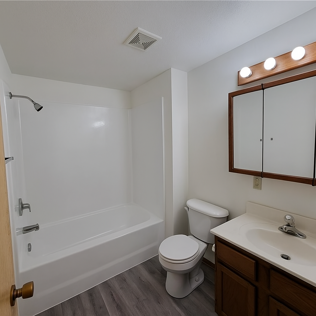 Modern bathroom with white tub after professional bathtub refinishing in Bloomington MN